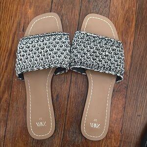 Zara Black and White Woven Women's Sandals